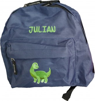 Kinderrucksack dunkelblau mit Dino und Name bestickt