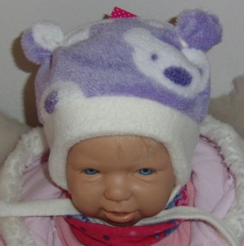  Babymütze Winter Mädchen mit Name und Teddys in lila weiss 