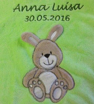 Babydecke apfelgrün Hase mit Name