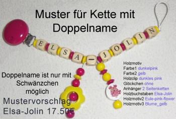 Schnullerkette Doppelname Maedchen mit 2 Schwänzchen