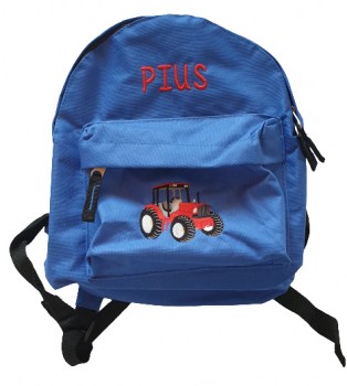 Kinderrucksack blau mit Traktor und Brustgurt 